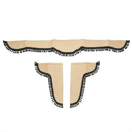 Set Accesorii Cabină PREMIUM Crem BUTTERFLY - Parasolar și Colțare Matlasate cu Ciucuri