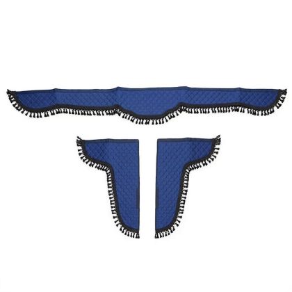 Set Accesorii Cabină PREMIUM Albastru BUTTERFLY - Parasolar și Colțare Matlasate cu Ciucuri