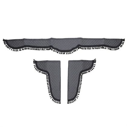 Set Accesorii Cabină PREMIUM Gri BUTTERFLY - Parasolar și Colțare Matlasate cu Ciucuri