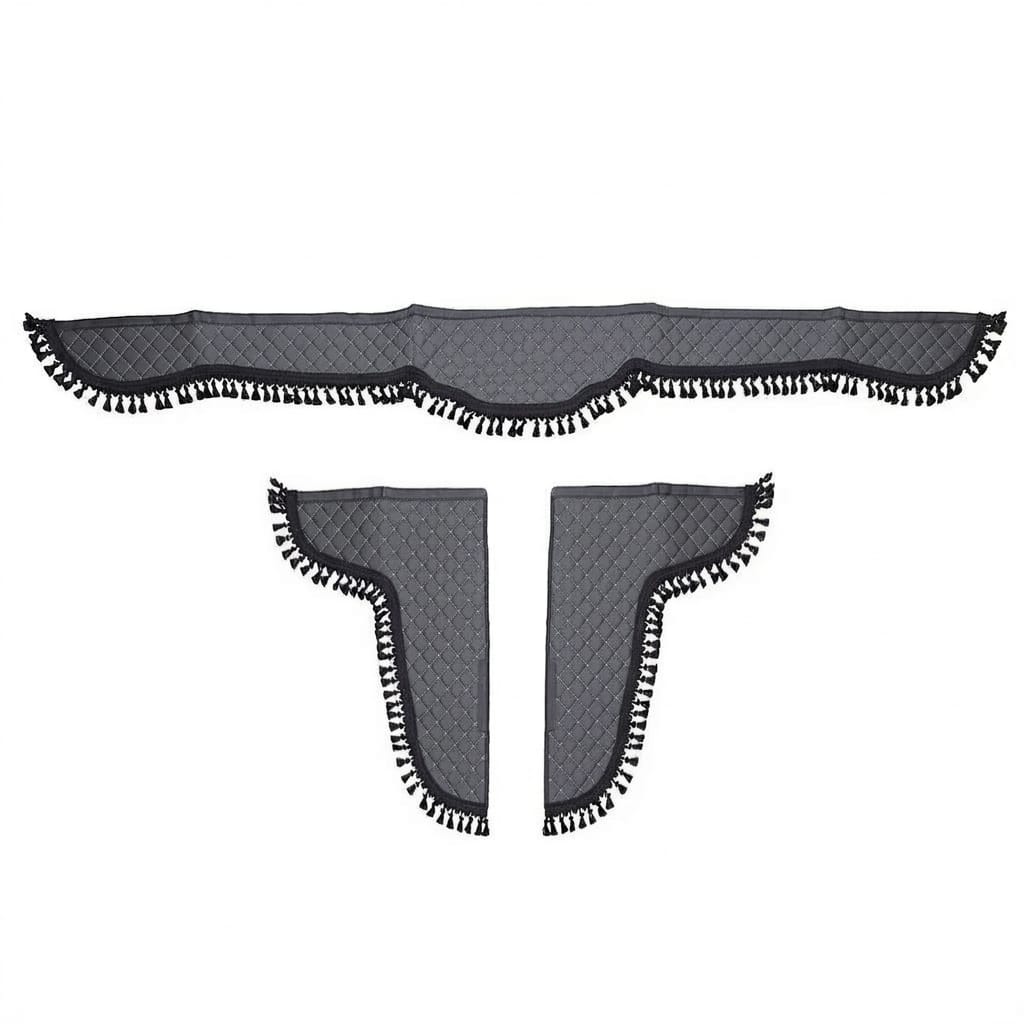 Set Accesorii Cabină PREMIUM Gri BUTTERFLY - Parasolar și Colțare Matlasate cu Ciucuri