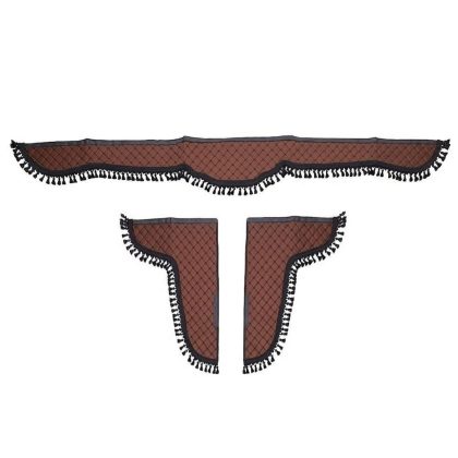 Set Accesorii Cabină PREMIUM Maron BUTTERFLY - Parasolar și Colțare Matlasate cu Ciucuri