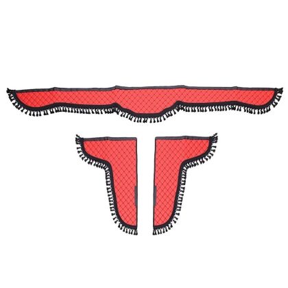 Set Accesorii Cabină PREMIUM Roșu BUTTERFLY - Parasolar și Colțare Matlasate cu Ciucuri