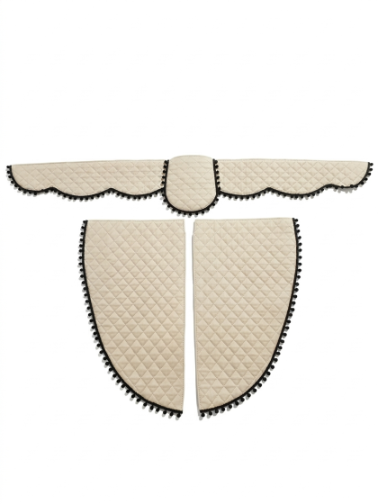 Set Accesorii Cabină PREMIUM Crem DIAMOND - Parasolar și Colțare Matlasate cu Ciucuri