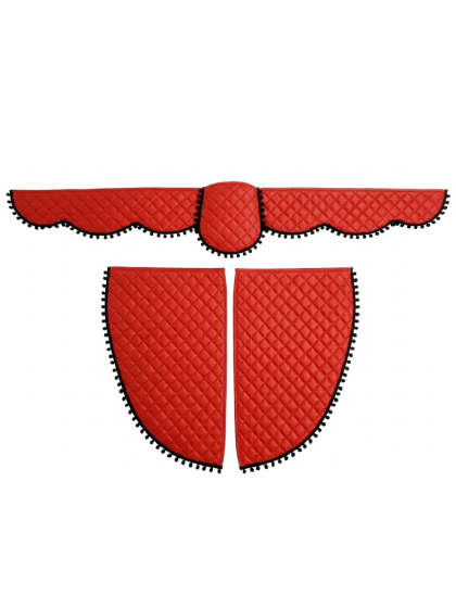 Set Accesorii Cabină PREMIUM Roșu DIAMOND - Parasolar și Colțare Matlasate cu Ciucuri