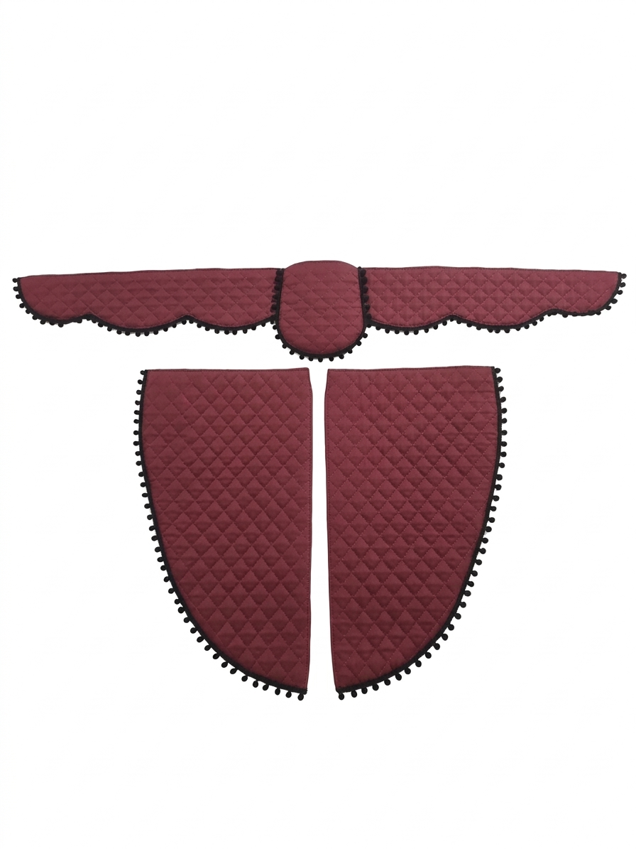 Set Accesorii Cabină PREMIUM Vișiniu DIAMOND - Parasolar și Colțare Matlasate cu Ciucuri