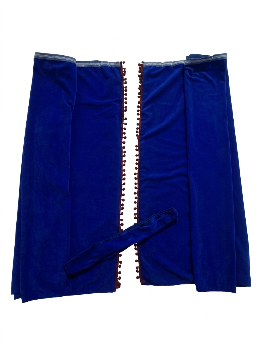 Set Perdele PREMIUM ALBASTRU din Stofă cu Ciucuri – Accesoriu Interior Lux pentru Cabină