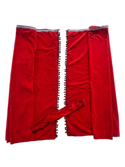 Set Perdele PREMIUM ROȘU din Stofă cu Ciucuri – Accesoriu Interior Lux pentru Cabină